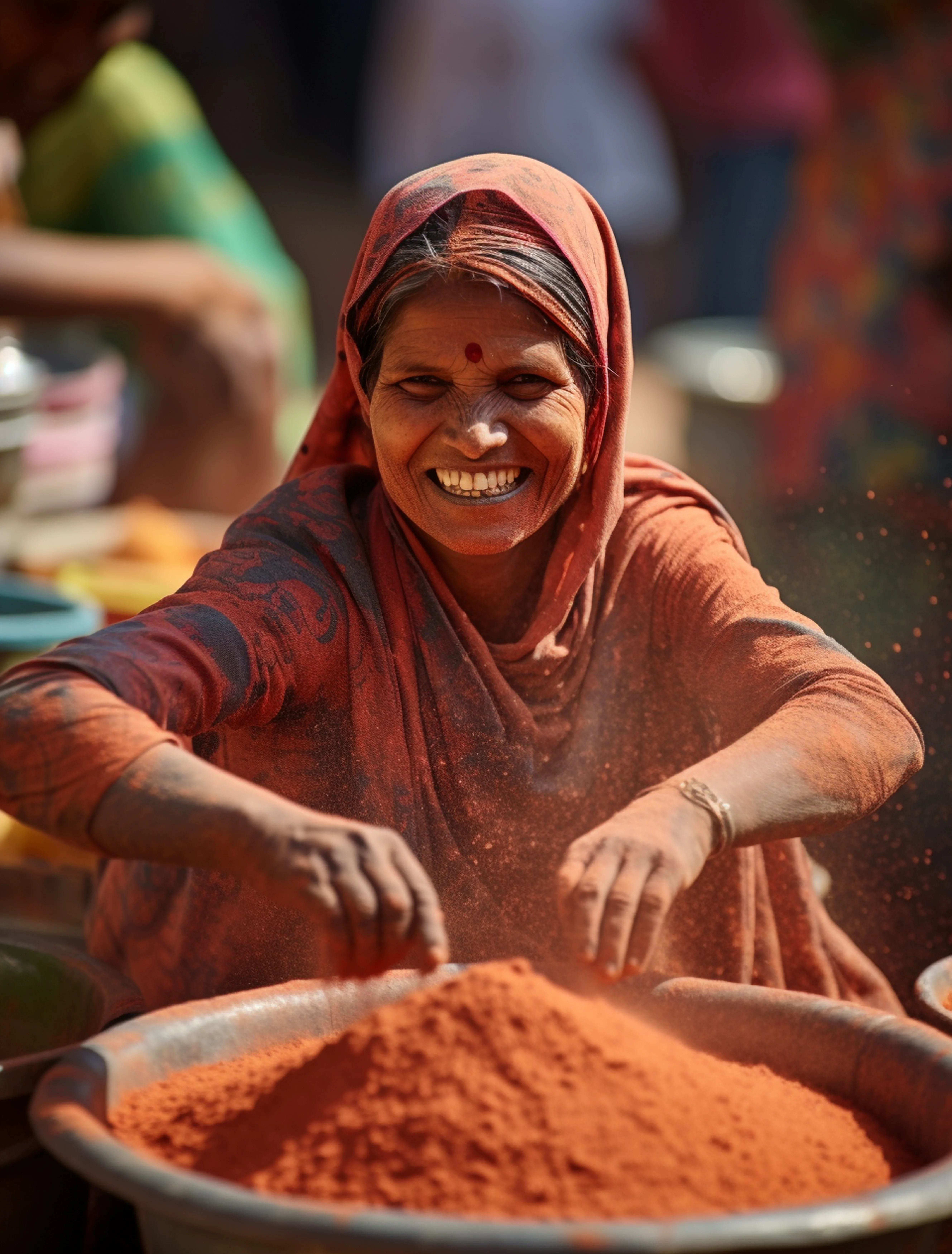 Farmers harvesting organic spices